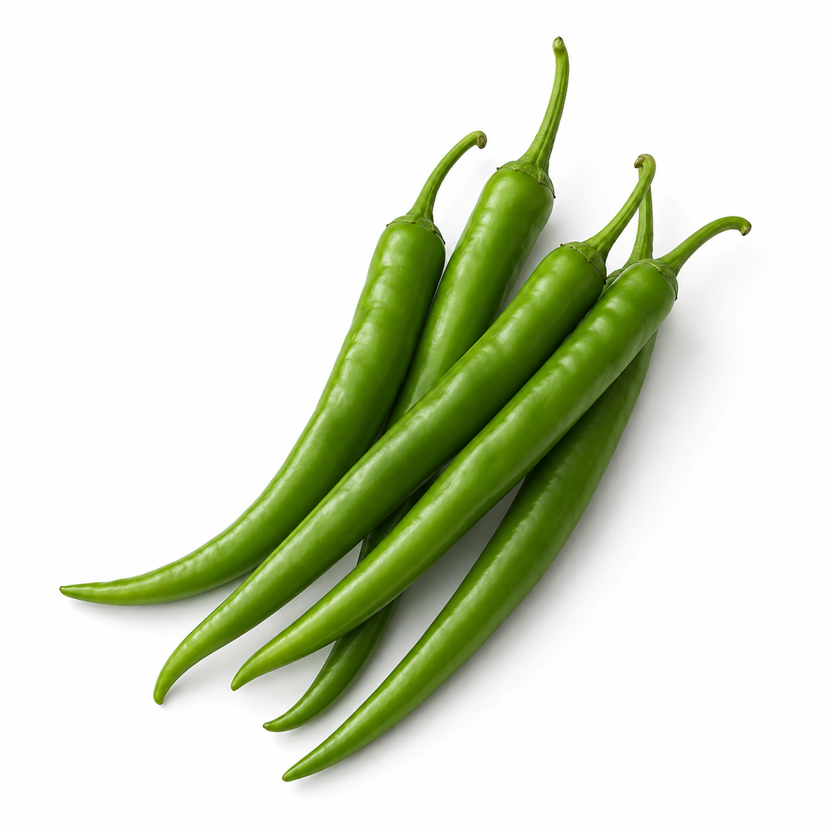 Fresh Green Chillies on white background