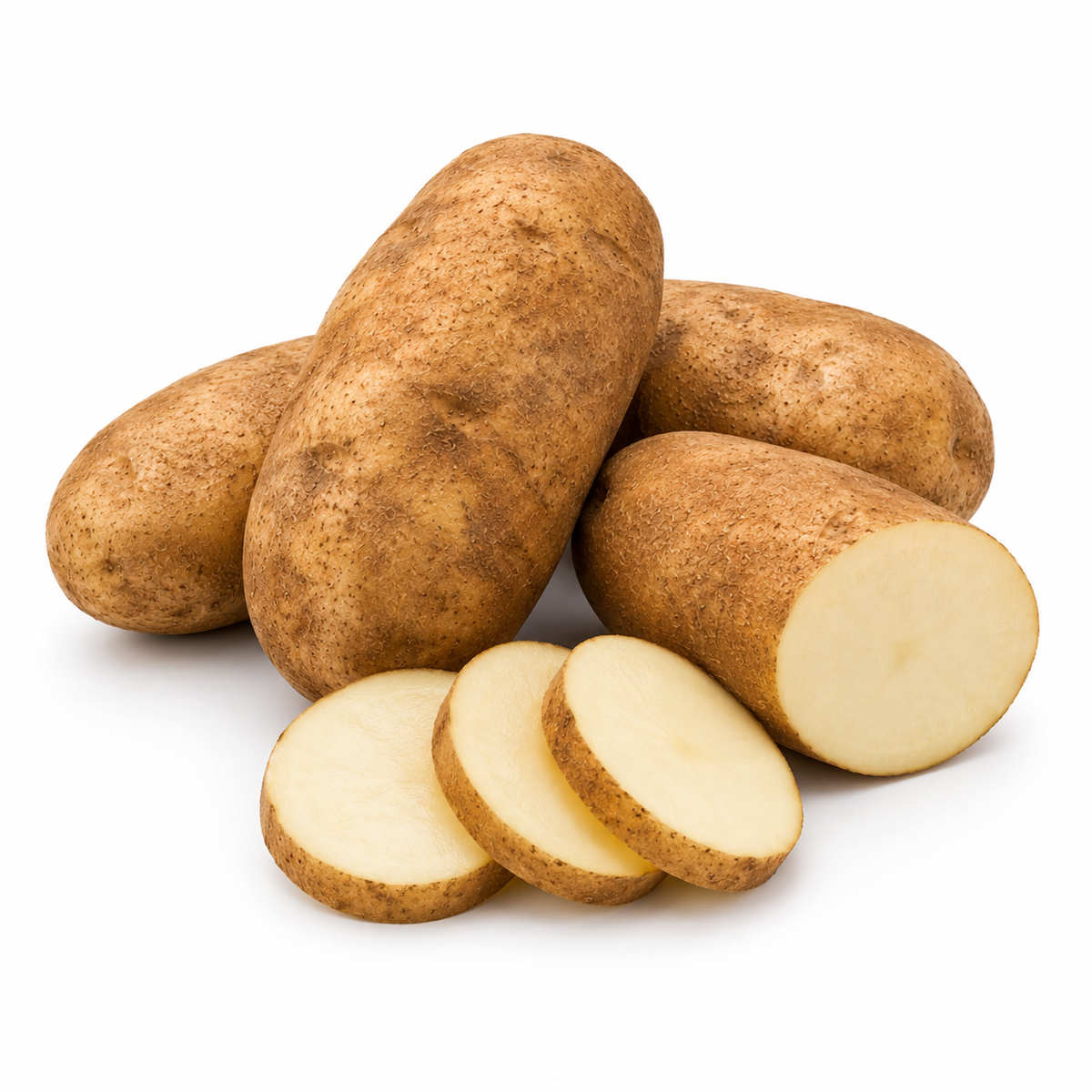 Fresh Idaho Russet Potatoes on white background