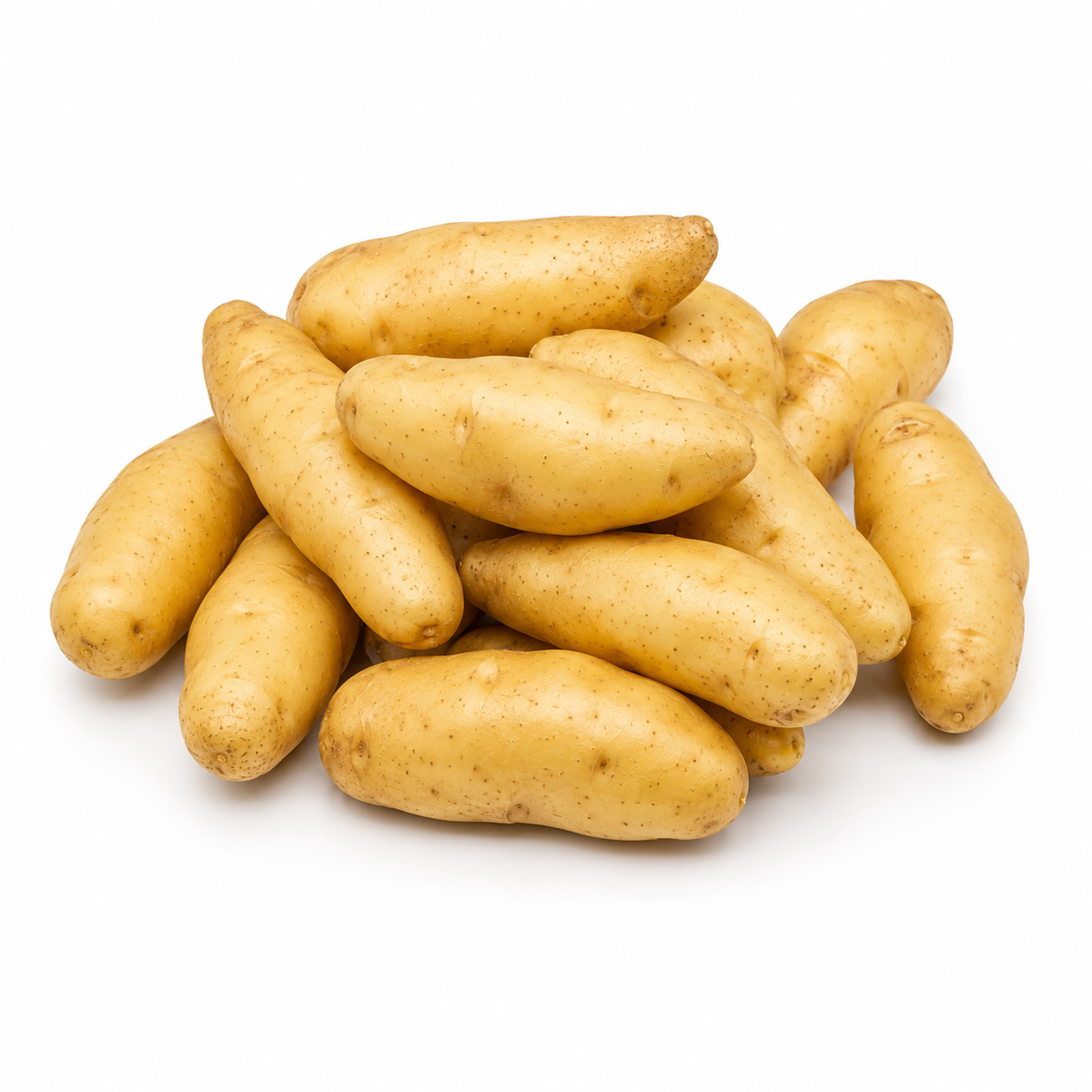 Fresh La Ratte Potatoes on white background